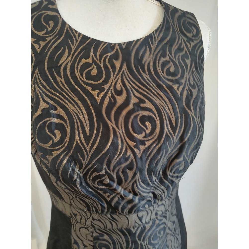 Nicole Miller Sheath Dress Black & Gold Jacquard Brocade Keyhole Open Back Sz 8 - Picture 3 of 7